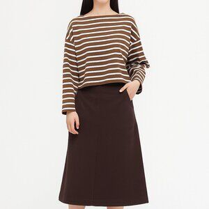 UNIQLO Brown White Stripe Long Sleeve Tee Size M 100% Cotton Casual Boxy Fit